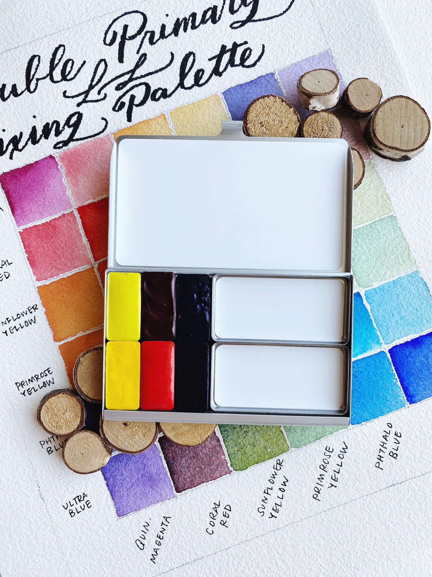 The Split Primary Palette - Pocket Palette with (6 standard pans) & mixing pans