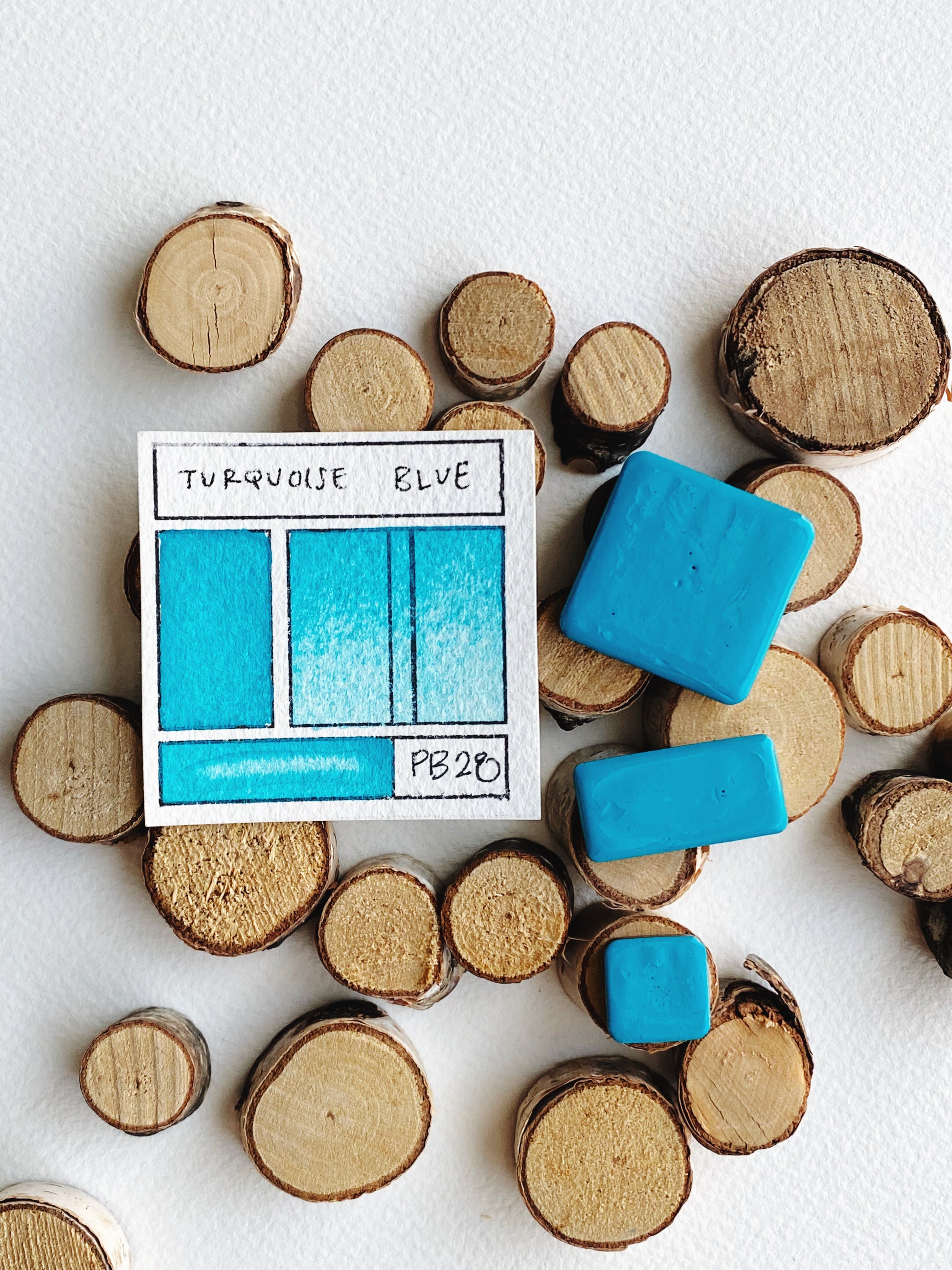 Handmade Turquoise Blue watercolor pan — bright turquoise mineral paint in metal pan.