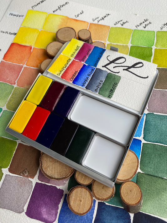 The Split Primary Palette  - Pocket Palette (8 standard pans) & mixing pans